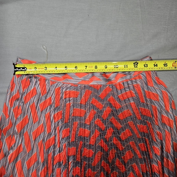 Birgitte Herskind Red / Orange Pleated Maxi Skirt Silver Metallic Geometric - Picture 3 of 3